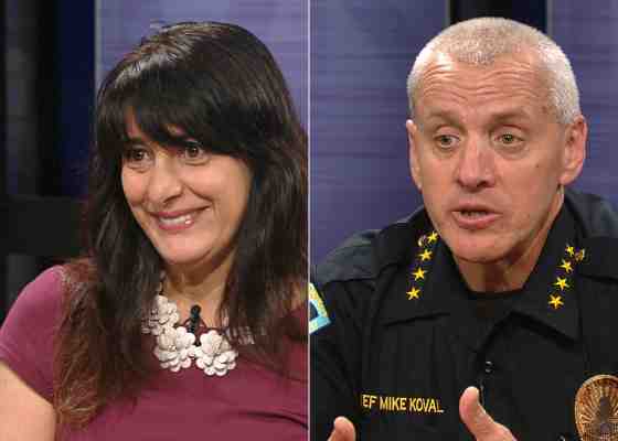 Madison Alder Shiva Bidar-Sielaff (left) and Police Chief Mike Koval (right) speak about police oversight on Wisconsin Public Television's "Here And Now."